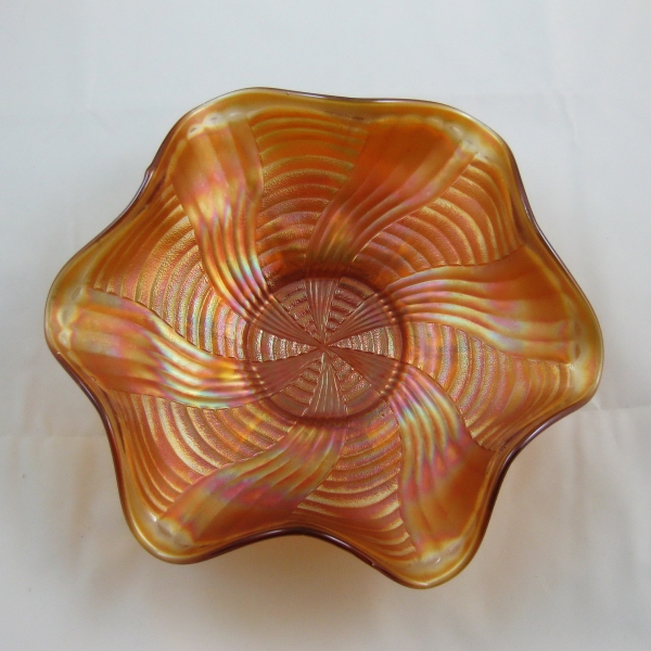 Antique Fenton Marigold Ribbon Tie aka Comet Carnival Glass Ruffled Bowl