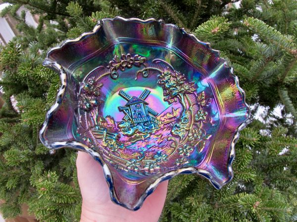 Antique Imperial Amethyst Windmill Carnival Glass Bowl