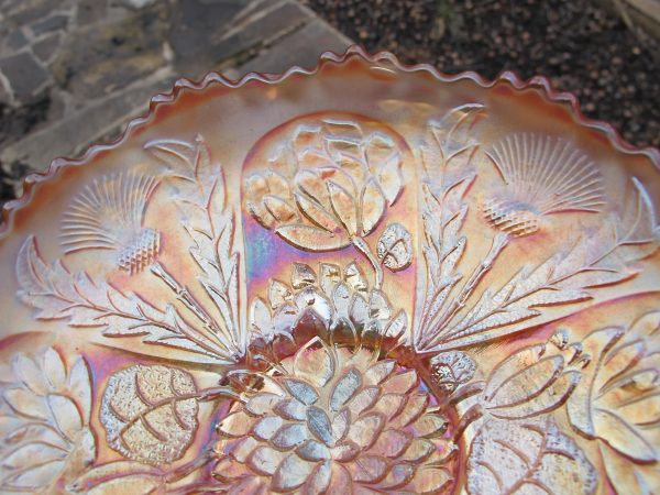 Antique Fenton Marigold Lotus & Thistle Carnival Glass Bowl