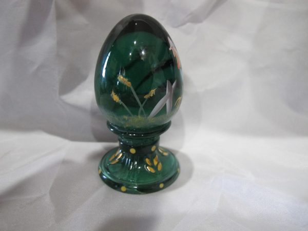 Fenton Teal Painted Rooster Art Glass Egg Paperweight