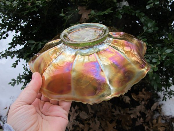 Antique Fenton Vaseline Thistle Carnival Glass Bowl