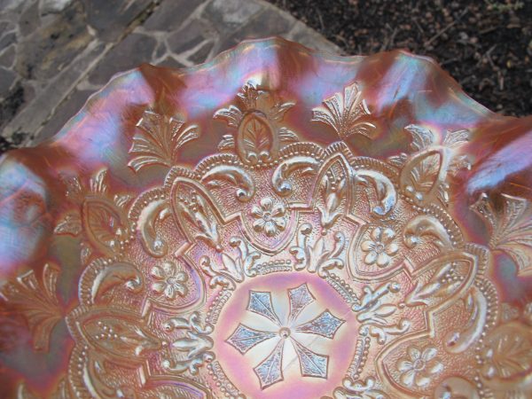 Antique Dugan Marigold Garden Path Variant Carnival Glass Deep Bowl