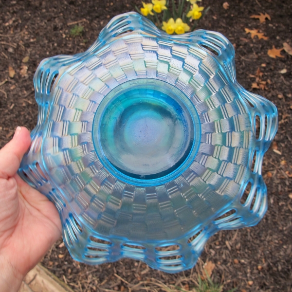 Antique Fenton Celeste Blue Three Row Open Edge Carnival Glass Bowl