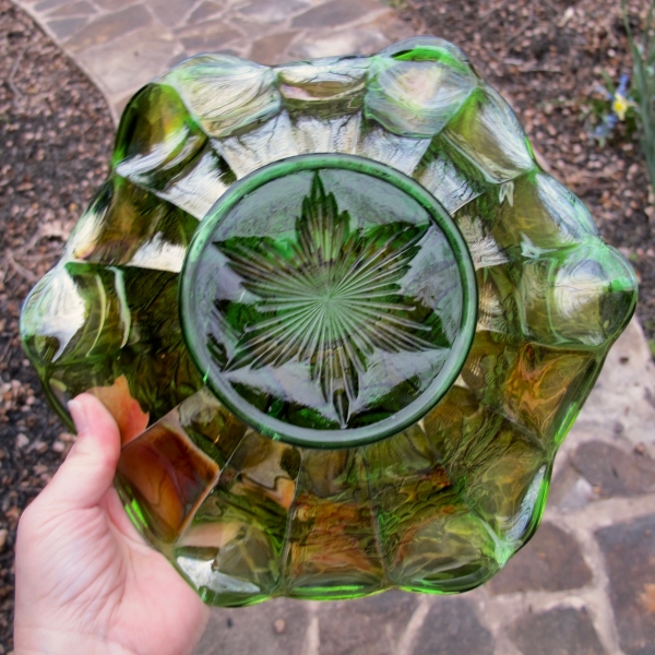 Antique Millersburg Radium Green Peacock Carnival Glass Large Bowl