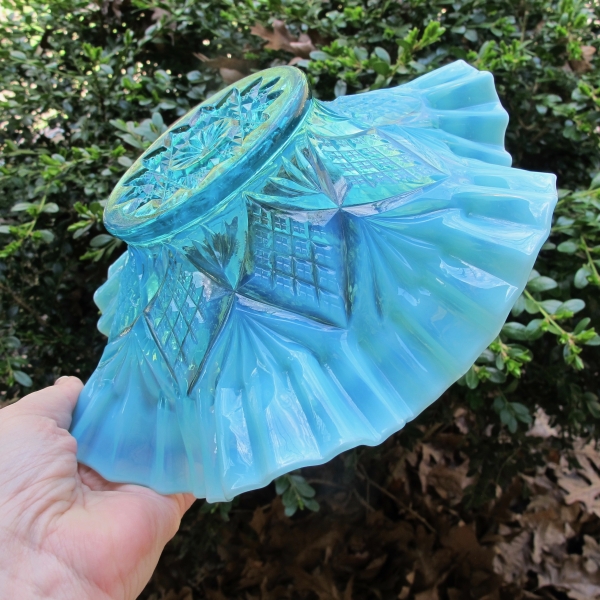 Antique Dugan Blue Reflecting Diamonds Opalescent Glass Bowl