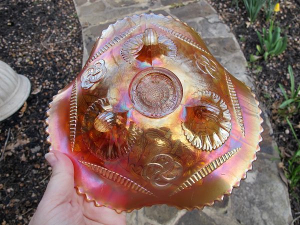 Antique Northwood Pumpkin Wishbone Carnival Glass Tri-Corner Plate