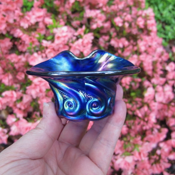 Terry Crider Blue S-Repeat Carnival Glass Jip Toothpick Holder