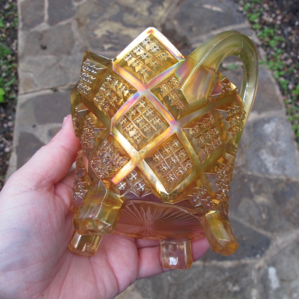 Antique Northwood Diamond Points Marigold Carnival Glass Basket