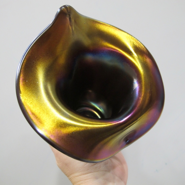 Antique Dugan Amethyst Thin Rib Carnival Glass Smooth Rim JIP Vase