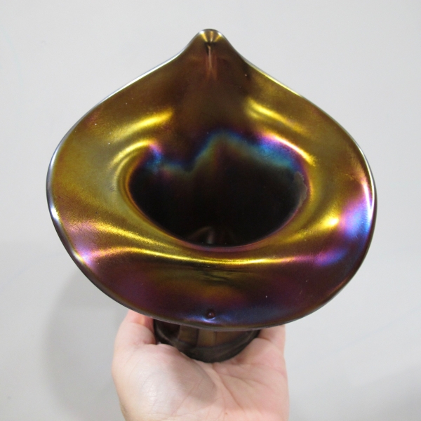Antique Dugan Amethyst Thin Rib Carnival Glass Smooth Rim JIP Vase