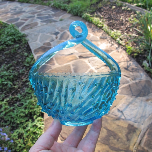 Antique Jefferson Blue Opalescent Glass May Basket