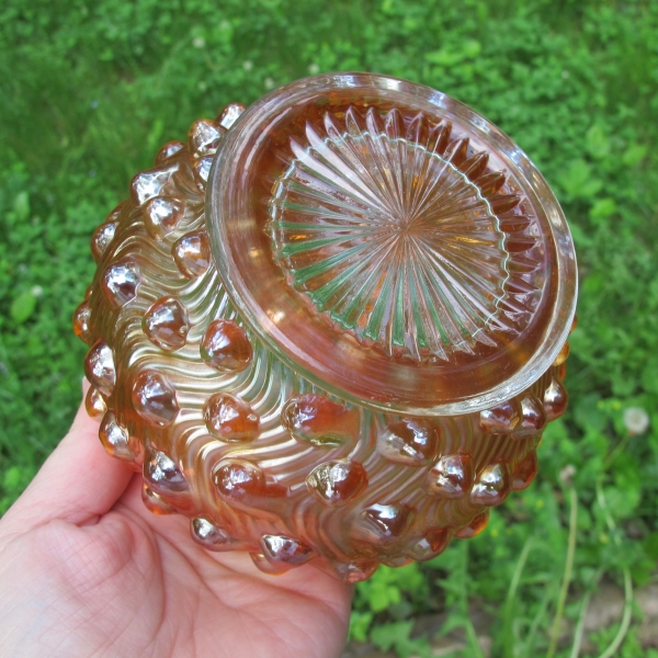 Antique Millersburg Marigold Swirled Hobnail Carnival Glass Rose Bowl