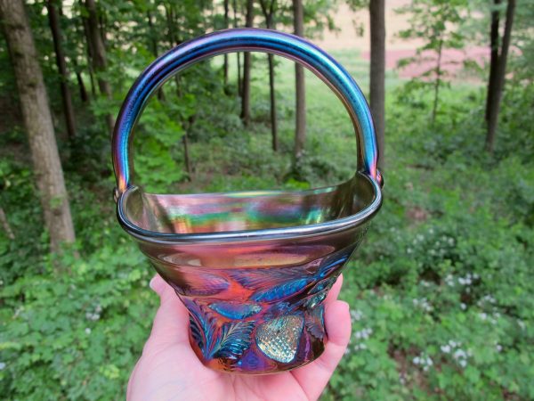Robert Hansen Amethyst Inverted Strawberry Carnival Glass Flared Basket