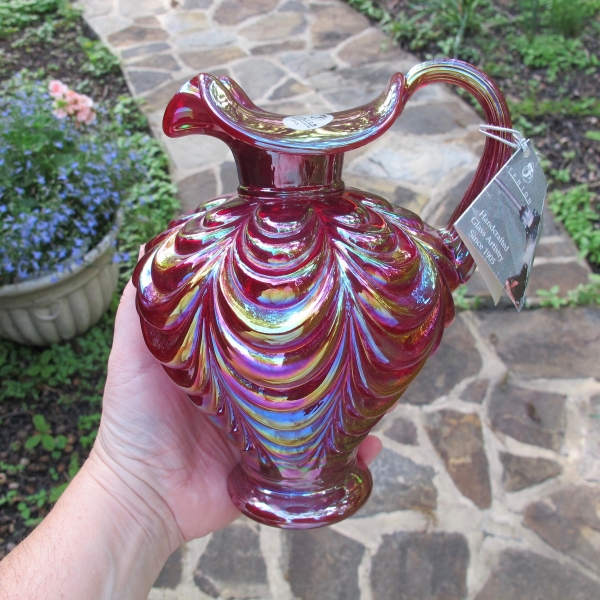 Fenton Red Drapery Iridescent Art Carnival Glass Vase Ewer Pitcher