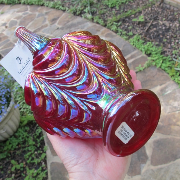 Fenton Red Drapery Iridescent Art Carnival Glass Vase Ewer Pitcher
