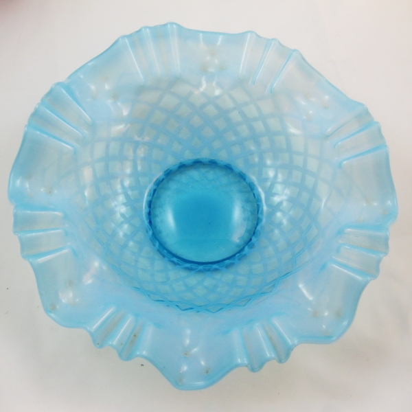 Antique Dugan Blue Opal Bubble Lattice Opalescent Glass Bowl