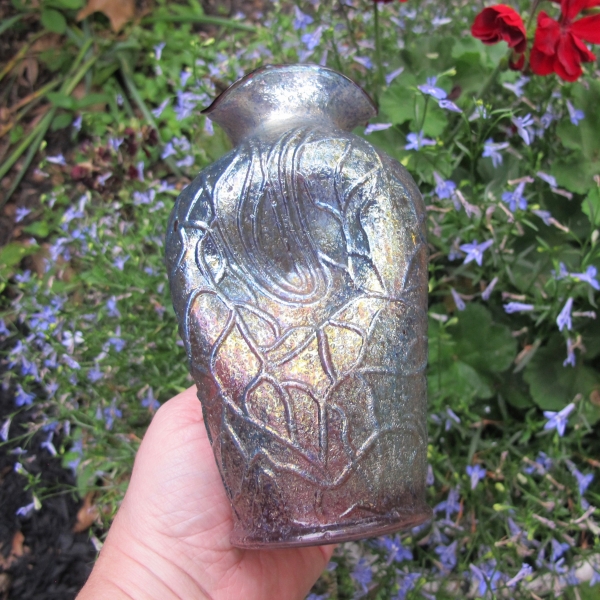 Antique Dugan Lavender Stippled Estate Frit Carnival Glass Vase