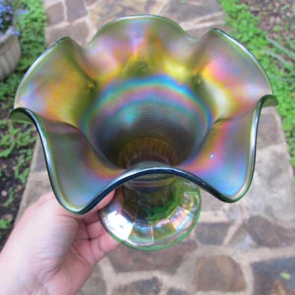 Antique Northwood Green Graceful Carnival Glass Vase