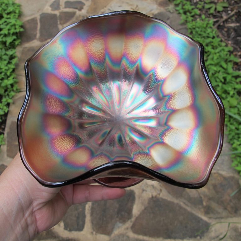 Antique Fenton Amethyst Stippled Rays Variant SQUARE Carnival Glass