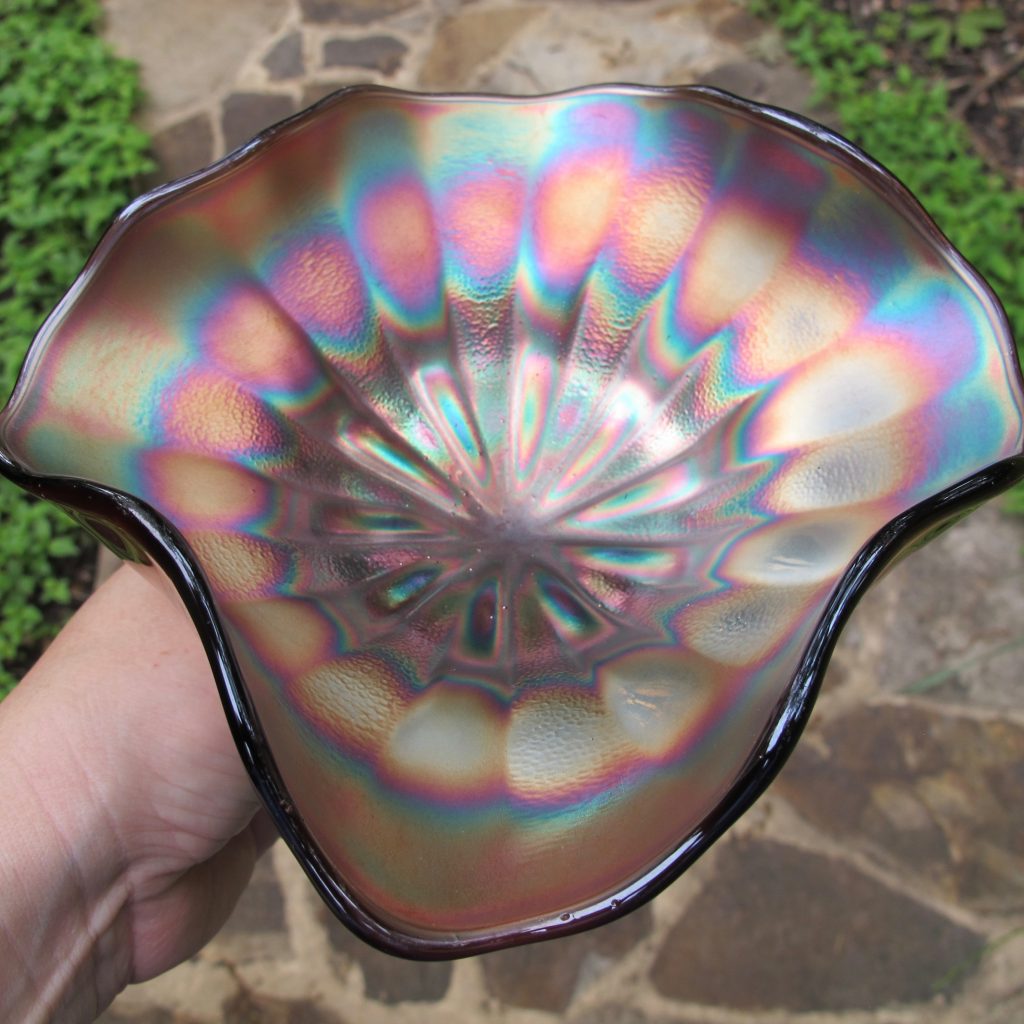 Antique Fenton Amethyst Stippled Rays Variant SQUARE Carnival Glass