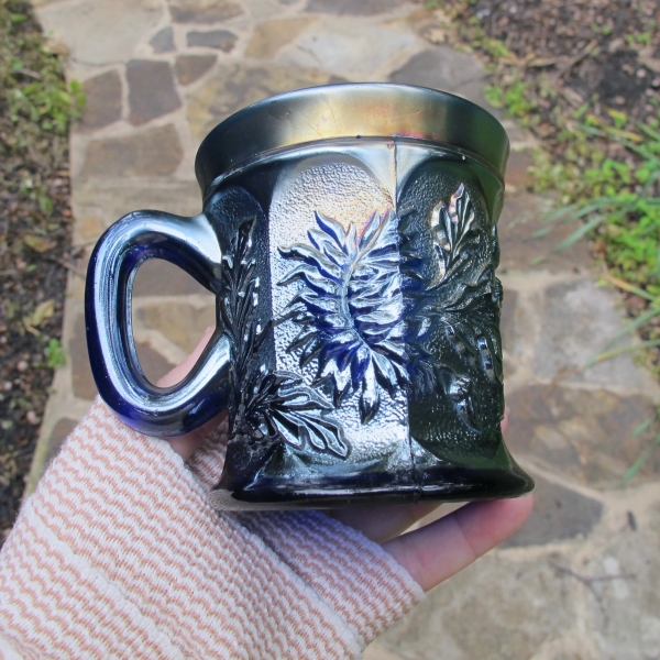 Antique Northwood Blue Dandelion Carnival Glass Mug