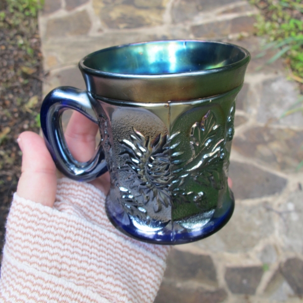Antique Northwood Blue Dandelion Carnival Glass Mug