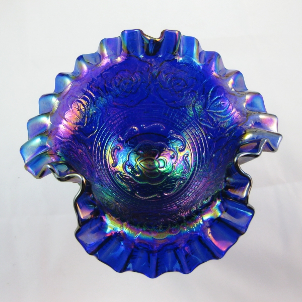Fenton Cobalt Marigold Persian Medallion Carnival Glass Tri-Corner Compote