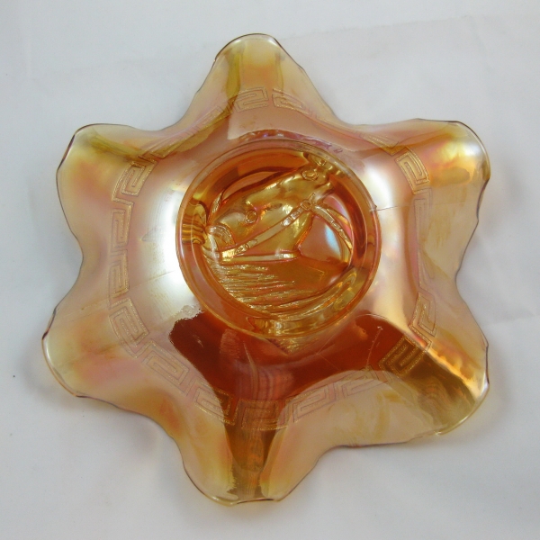 Antique Dugan Marigold Pony Carnival Glass 6-ruffle Bowl