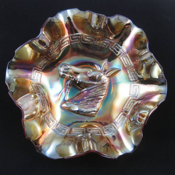 Dugan Marigold Pony Carnival Glass 6-ruffle Bowl