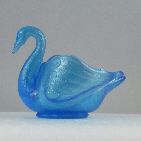 Fenton Celeste Blue Carnival Glass Pastel Swan Salt