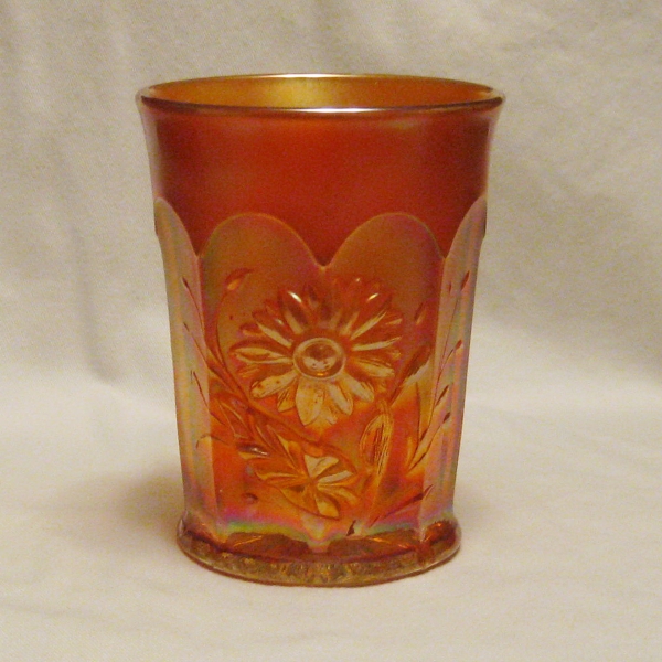 Antique Northwood Dark Marigold Dandelion Carnival Glass Tumbler