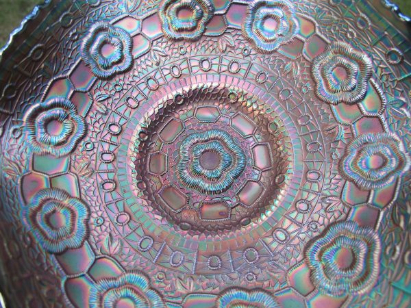 Antique Fenton Blue Captive Rose Carnival Glass Bowl
