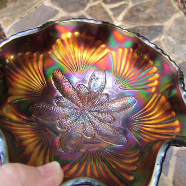 Antique Dugan Amethyst Petal & Fan Carnival Glass Small Bowl