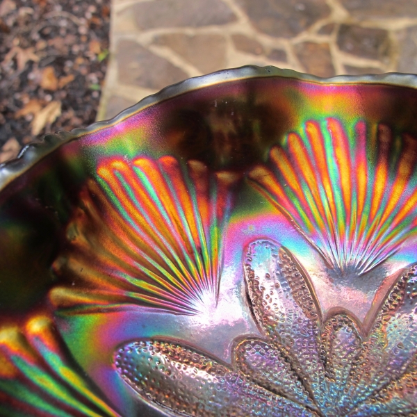 Antique Dugan Amethyst Petal & Fan Carnival Glass Small Bowl