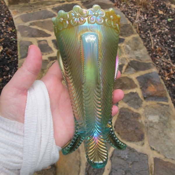 Antique Northwood Aqua Opal Daisy & Drape Carnival Glass Vase - Pastel & Butterscotch