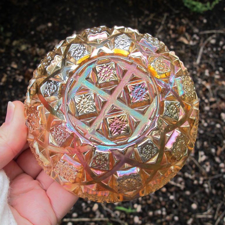 Antique Westmoreland Marigold Checkerboard Carnival Glass Bowl