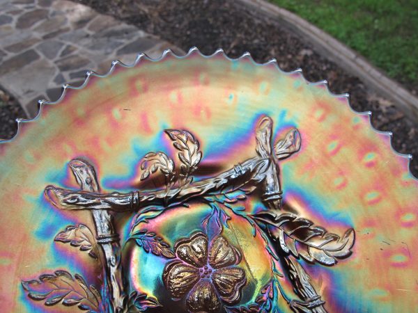 Antique Dugan Amethyst Apple Blossom Twigs Carnival Glass Plate
