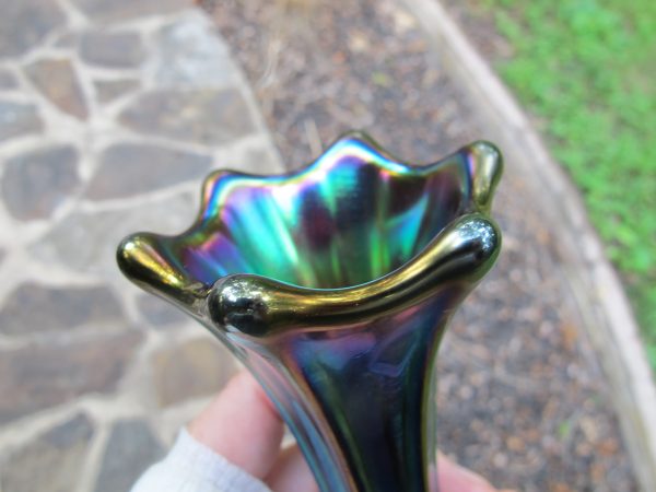 Antique Imperial Purple Morning Glory Carnival Glass Mini-Vase