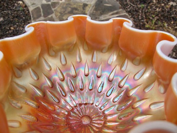 Antique Dugan Peach Opal Raindrops Carnival Glass Tight Deep Bowl