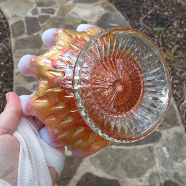 Antique Dugan Peach Opal Raindrops Carnival Glass Tight Deep Bowl