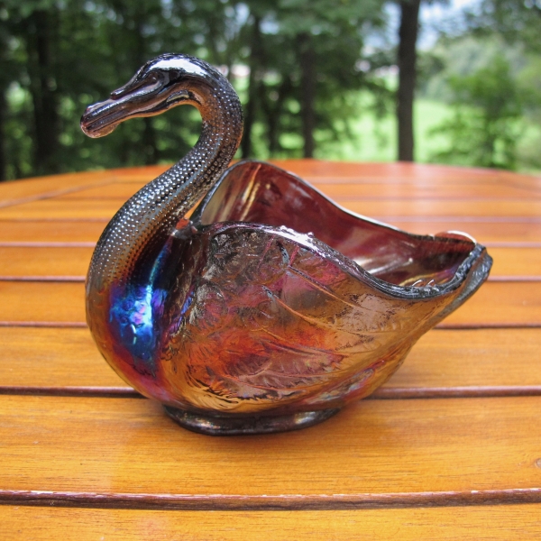 Antique Dugan Diamond Amethyst Swan Carnival Glass Swan