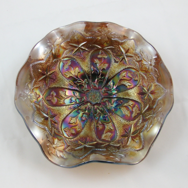 Antique Millersburg Amethyst Little Stars 6-Ruffle Carnival Glass Bowl