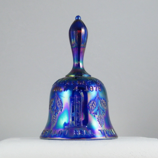 St. Clair Cobalt Blue Carillon Tower Carnival Glass Hand Bell