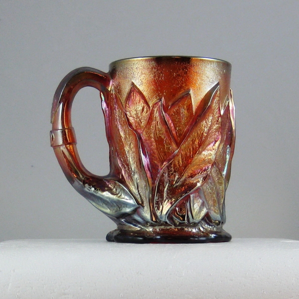 Imperial Red Acanthus (Leaf) Carnival Glass Tankard Mug