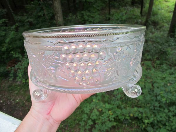Antique Northwood White Grape & Cable Carnival Glass Fernery Bowl