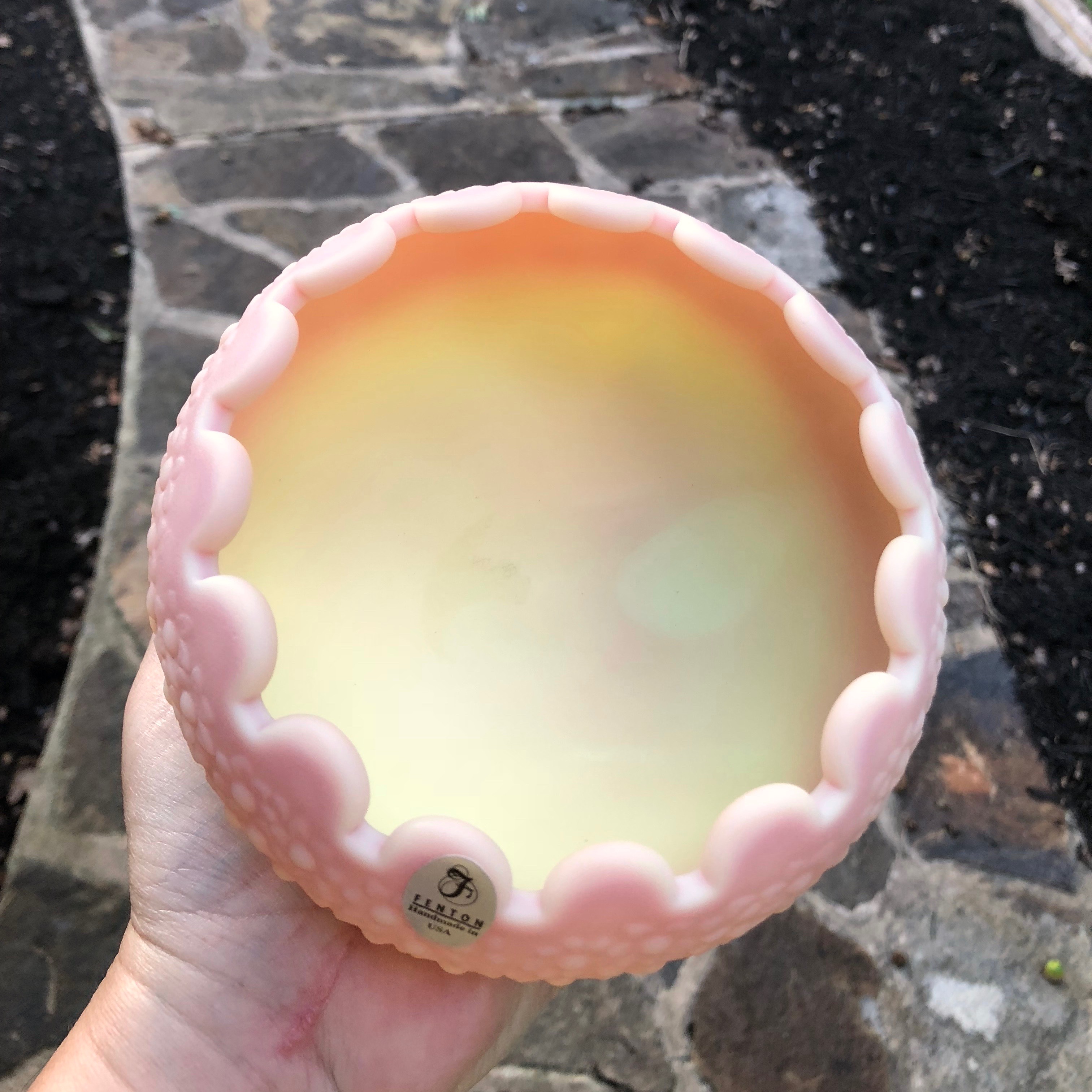 Fenton Pink Fenton's Flowers Burmese Glass Rose Bowl Fenton Pink Fenton's Flowers Burmese Glass Rose Bowl