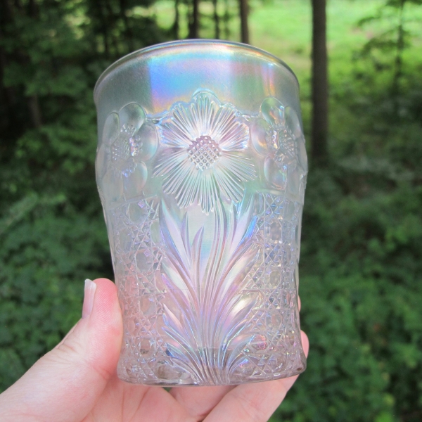 Antique U.S. Glass White Cosmos & Cane Carnival Glass Tumbler