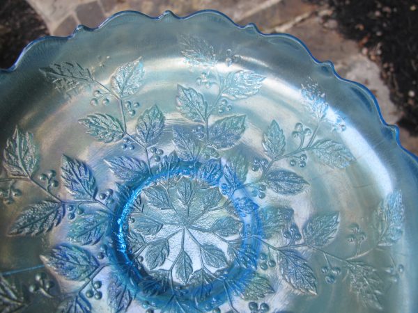 Antique Fenton Holly Celeste Blue Carnival Glass ICS Bowl