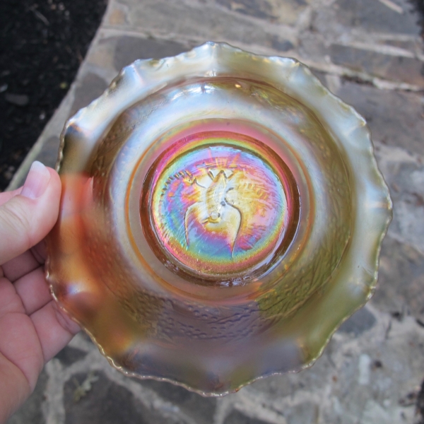 Antique Crown Crystal Shrike Thunderbird Carnival Glass Bowl (Australian)