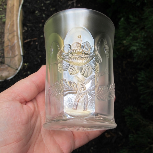 Antique Northwood White Oriental Poppy Carnival Glass Tumbler